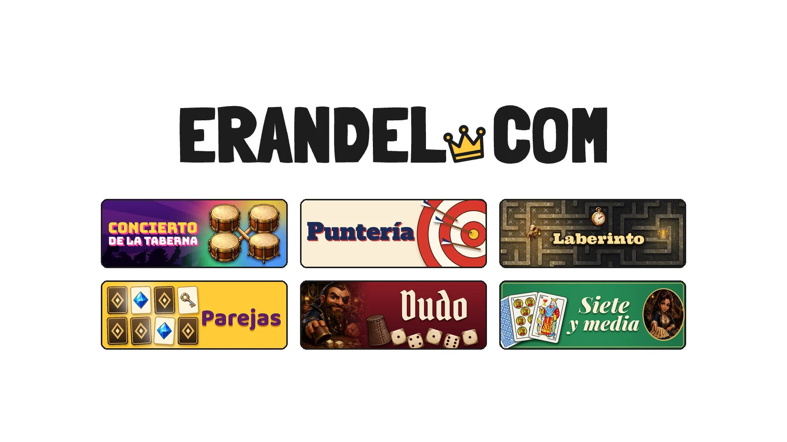 Logotipo de erandel.com sobre seis de sus juegos