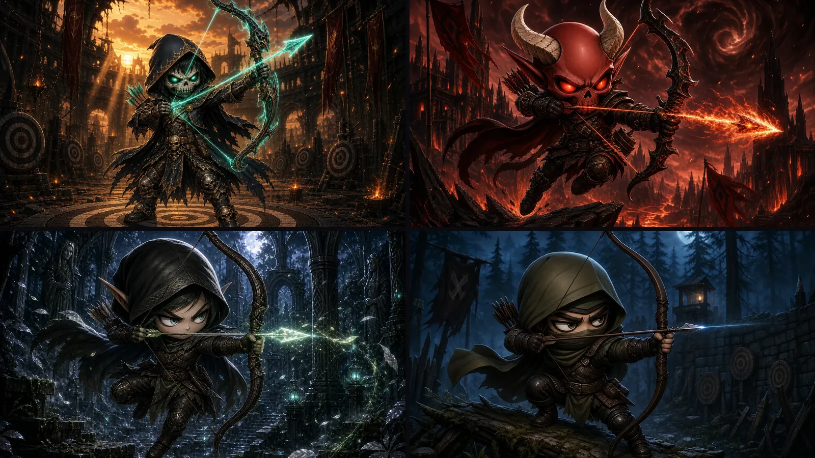 Four Triara archers in a mosaic of cards