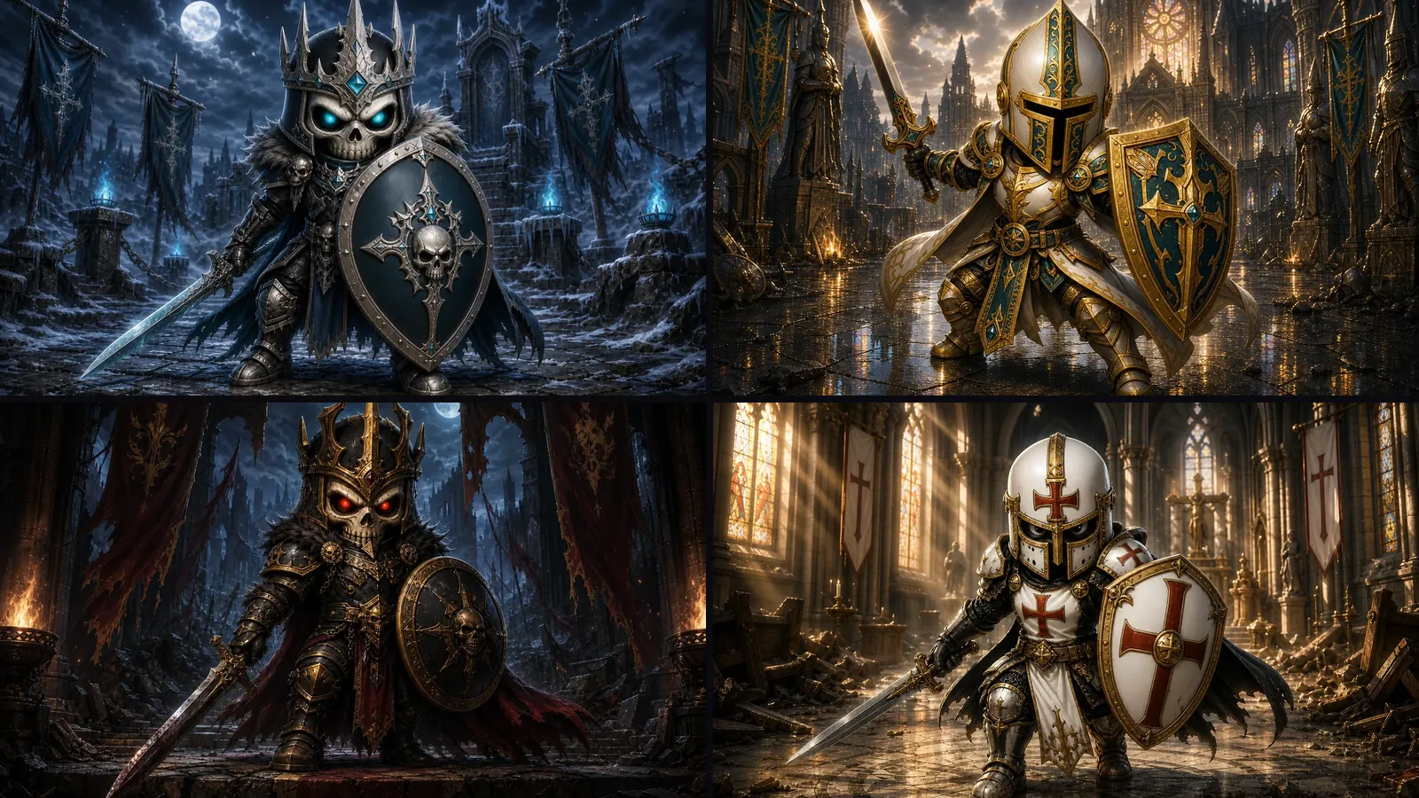Four Triara knights in a mosaic of cards