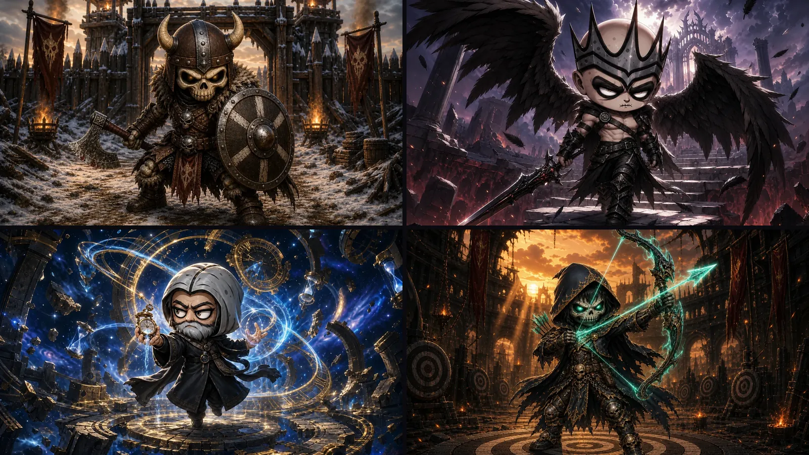 Four Triara Legend champions in a mosaic of cards