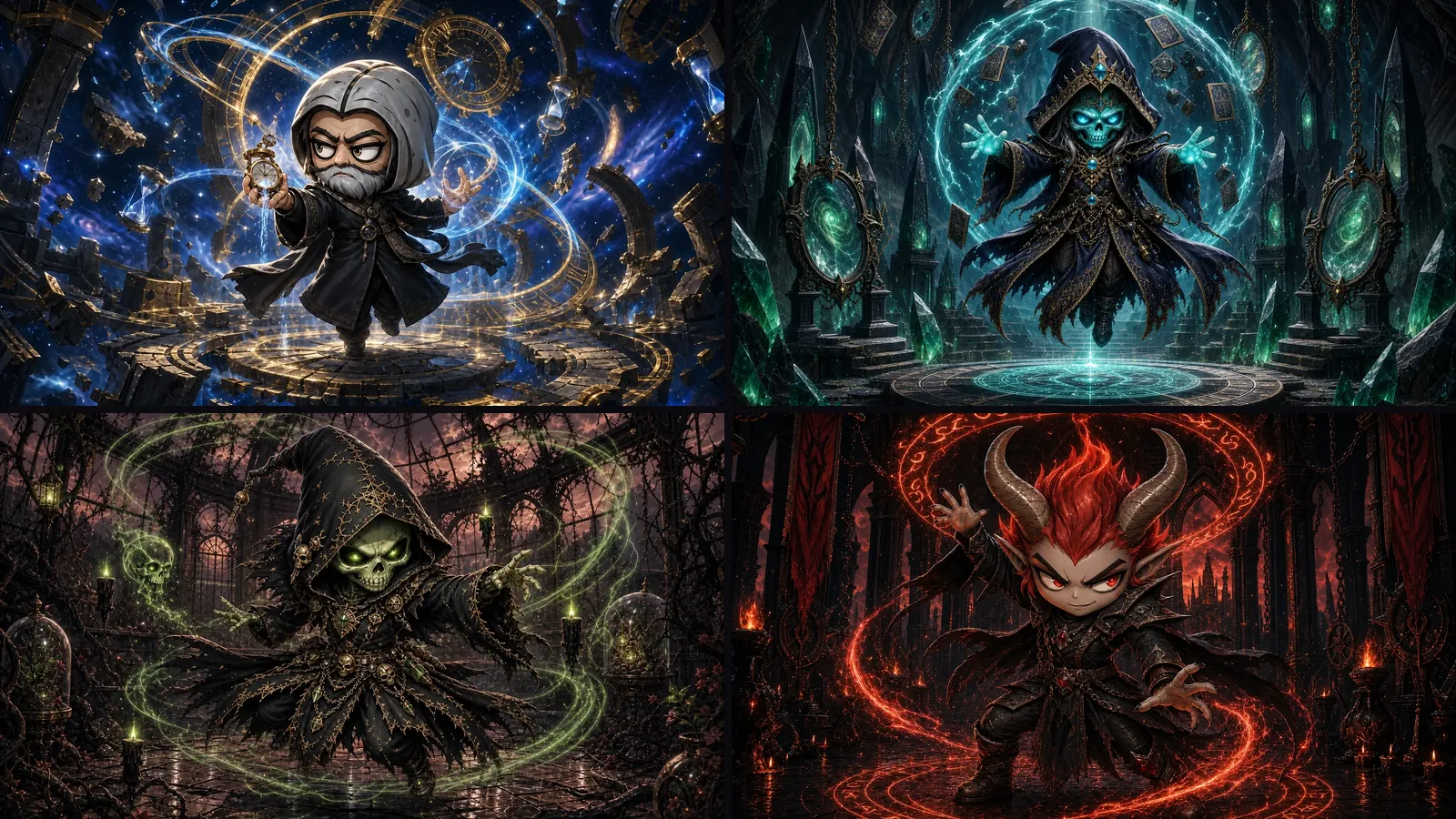 Four Triara mages in a mosaic of cards