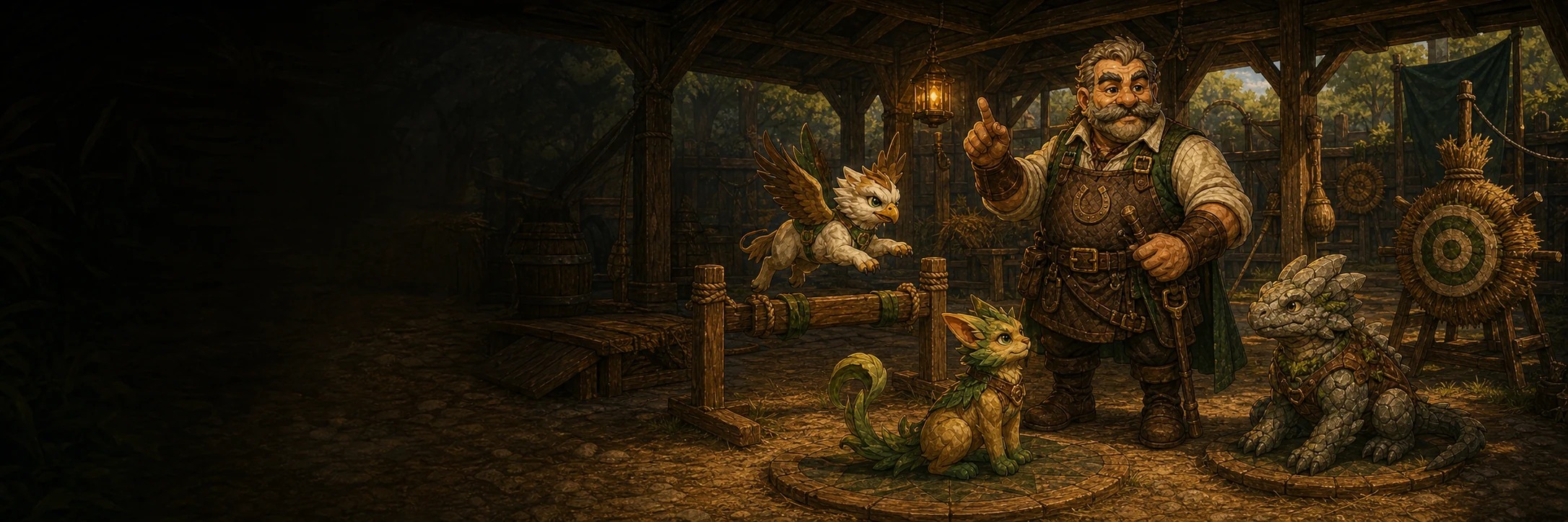 A Triara adventurer training her pet in the field