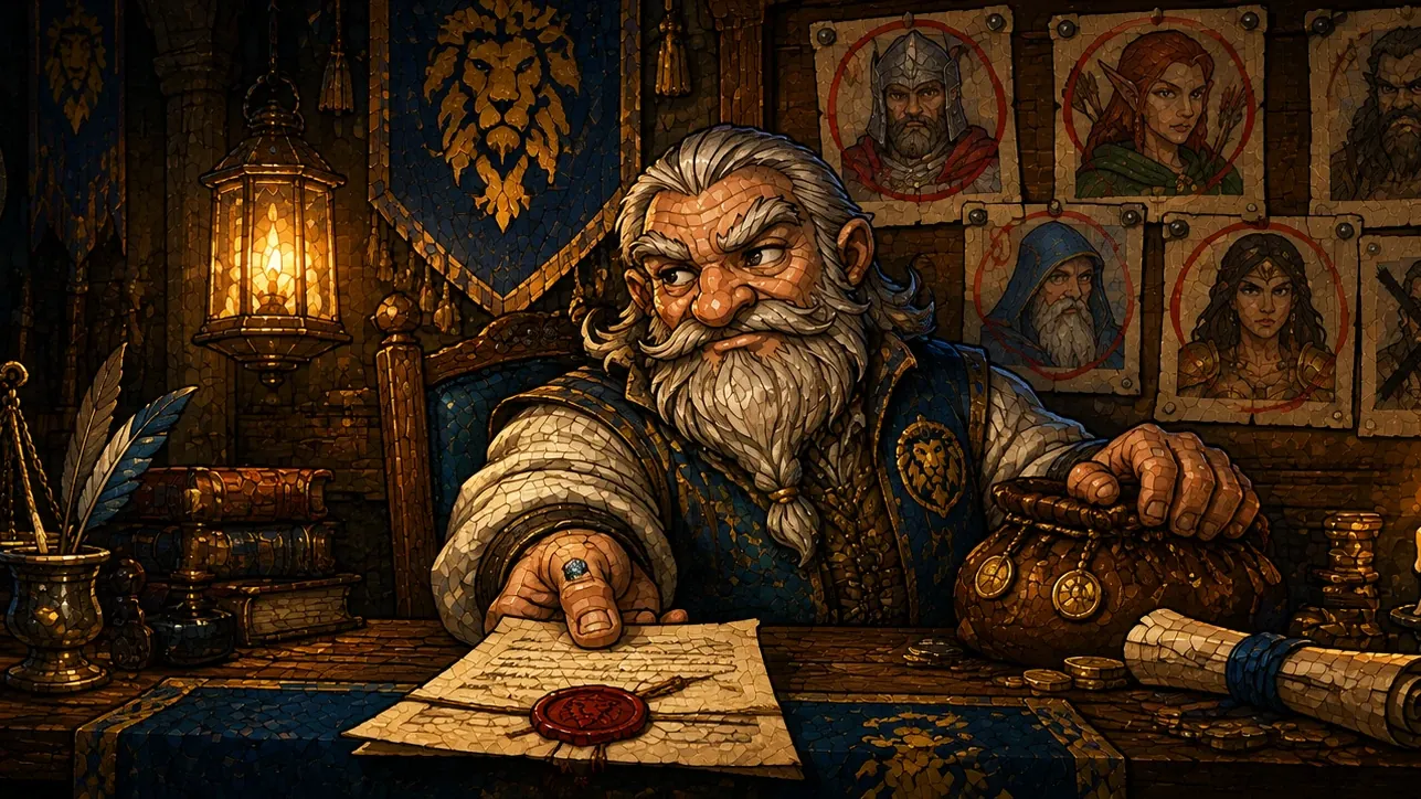Un enano agente de fichajes ofrece un contrato sellado junto a retratos de campeones