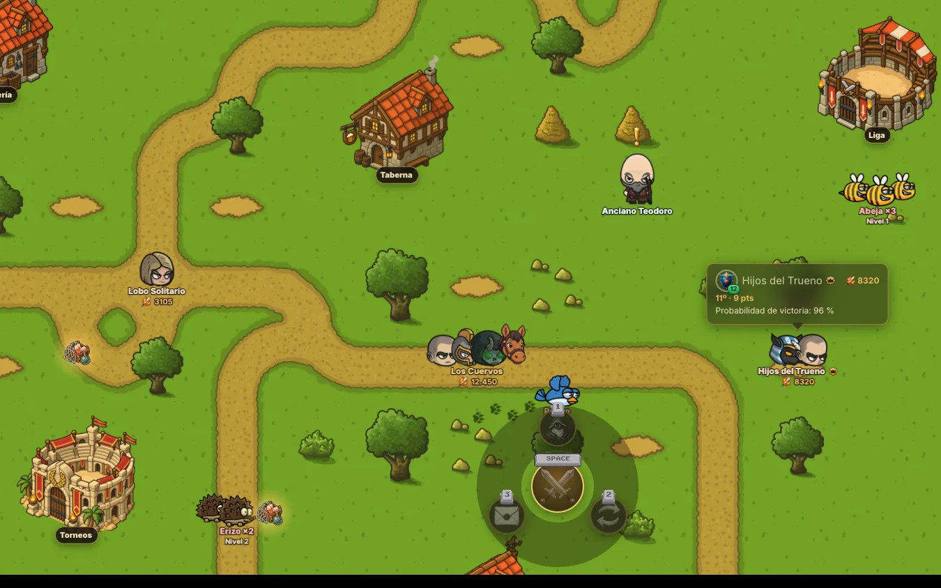 Triara village map with teams, characters and beasts